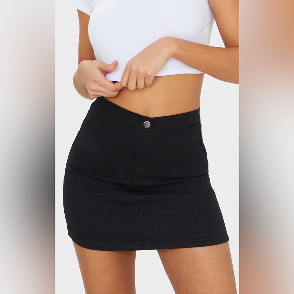 Black Disco Fit Denim Skirt